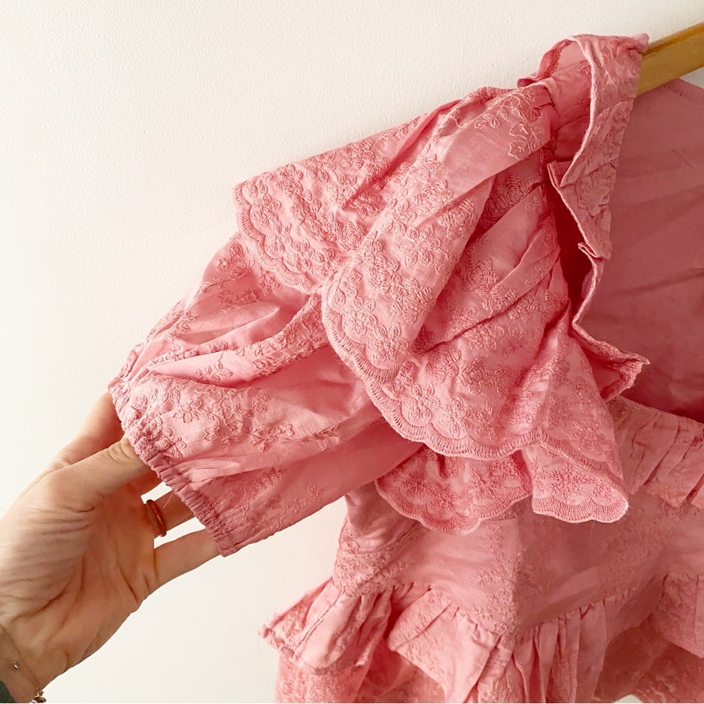 Pink Ruffle Lace Peplum Blouse - Picture 3 of 9